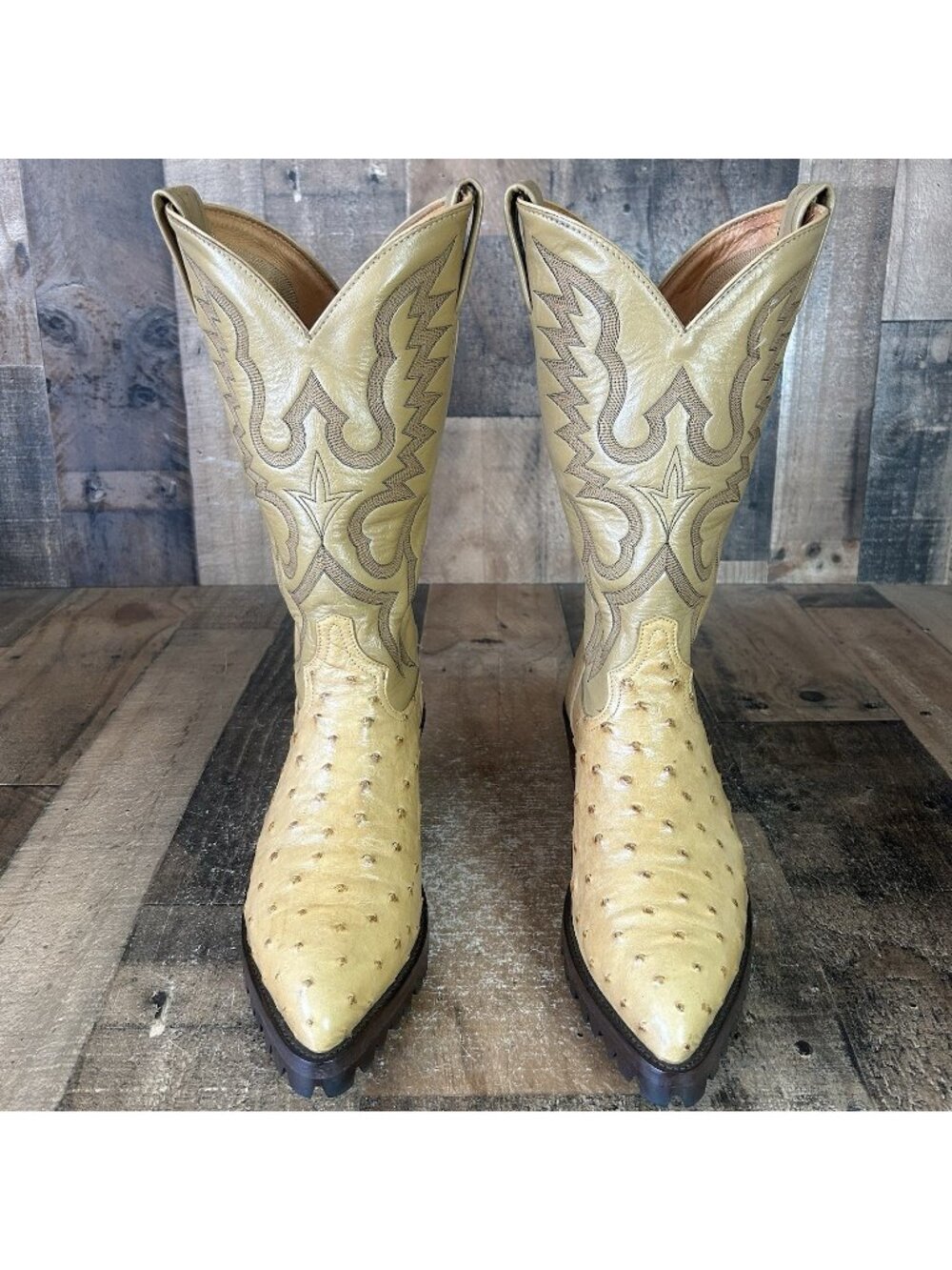 Tony Lama Vintage Lug Sole Full Quill Ostrich Western Cowboy Boots Mens 9.5 EE